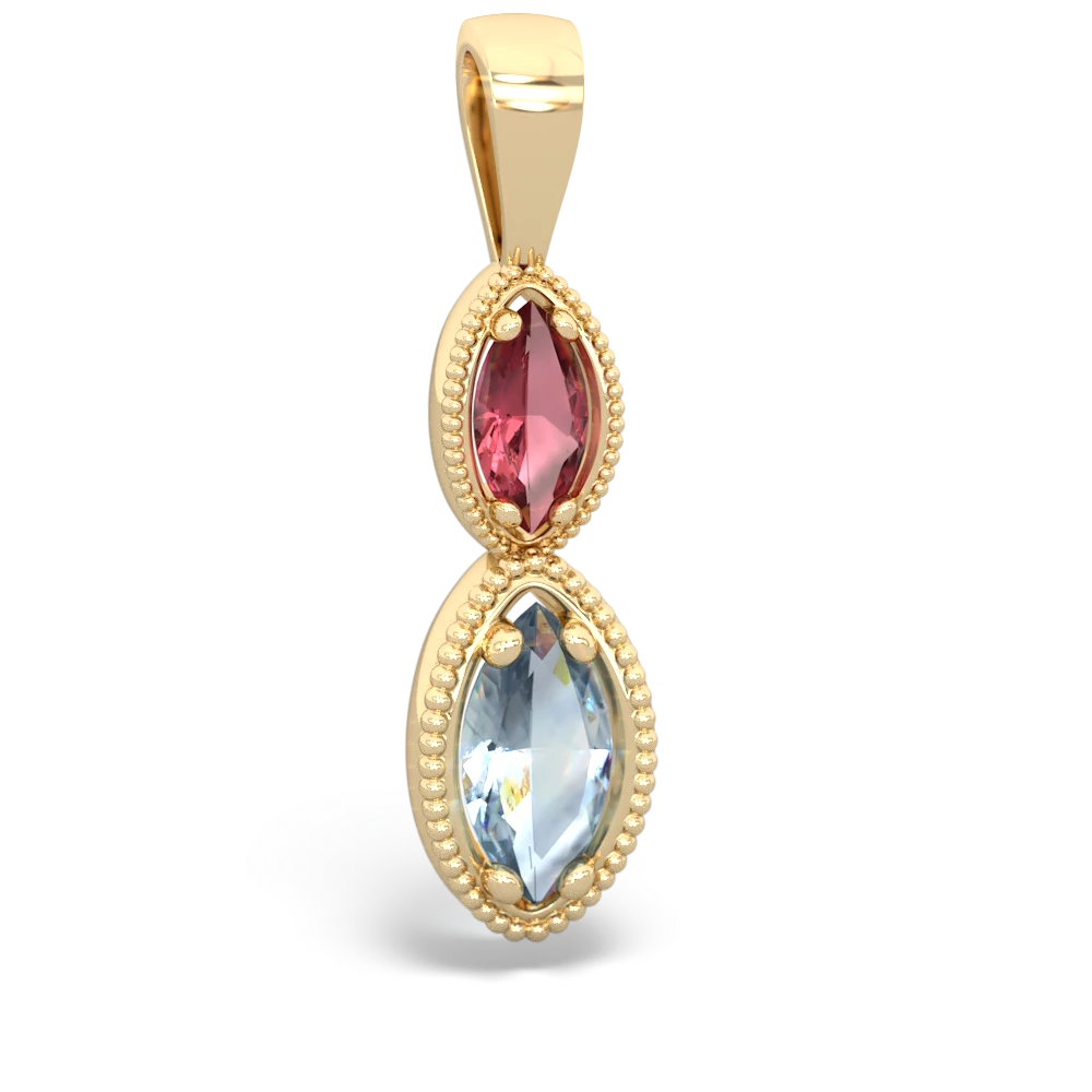 Pink Tourmaline Antique-Style Halo 14K Yellow Gold pendant P5700