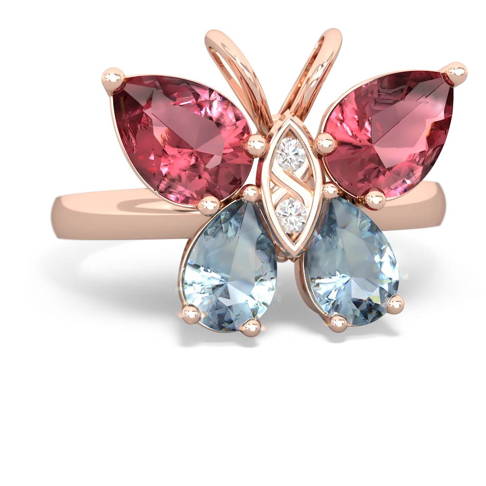 Pink Tourmaline Butterfly 14K Rose Gold ring R2215