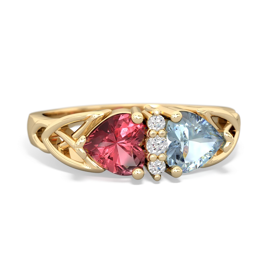 Pink Tourmaline Celtic Knot Double Heart 14K Yellow Gold ring R5040