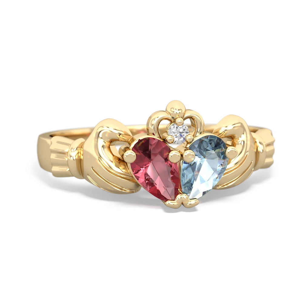 Pink Tourmaline 'Our Heart' Claddagh 14K Yellow Gold ring R2388