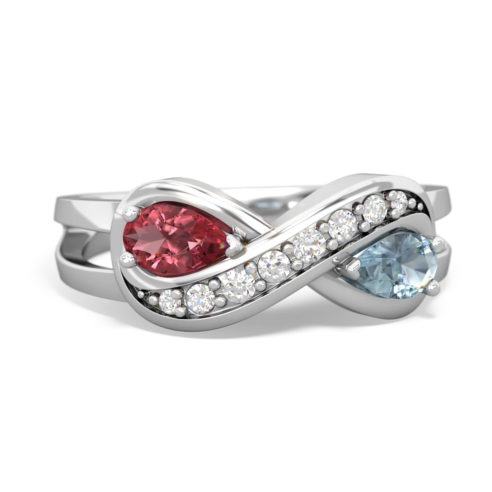 Pink Tourmaline Diamond Infinity 14K White Gold ring R5390