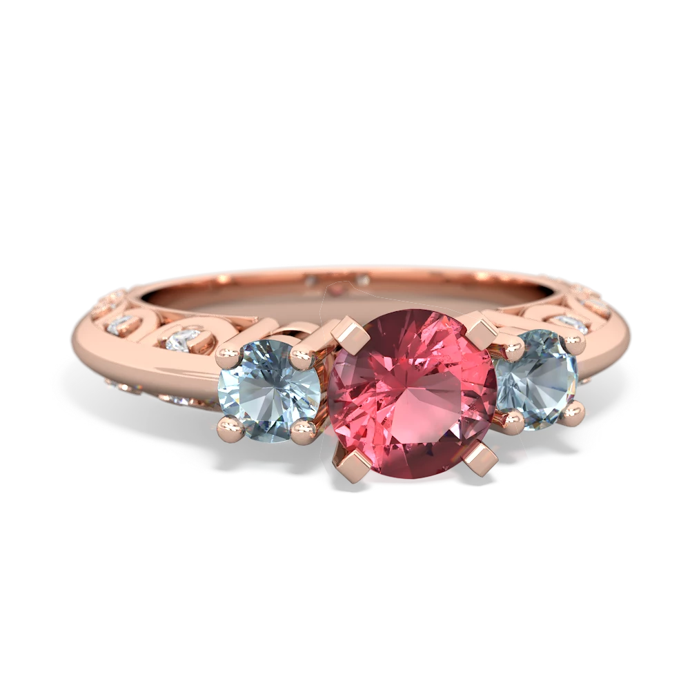 Pink Tourmaline Art Deco Eternal Embrace Engagement 14K Rose Gold ring C2003