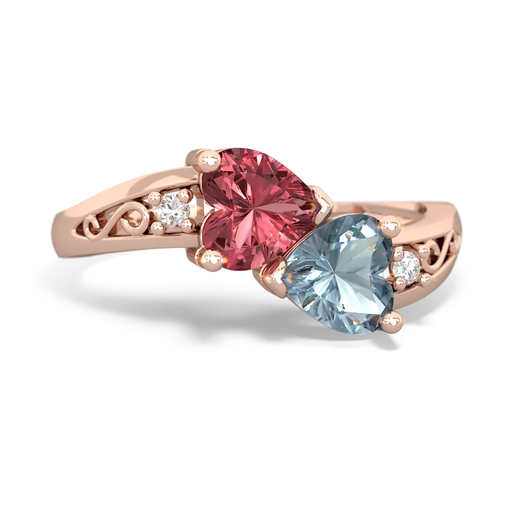 Pink Tourmaline Snuggling Hearts 14K Rose Gold ring R2178