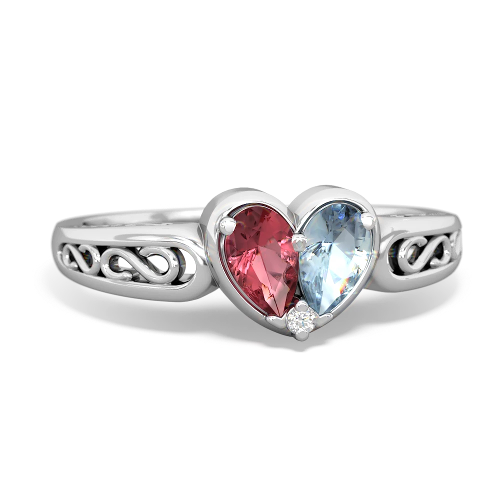 Pink Tourmaline Filligree 'One Heart' 14K White Gold ring R5070