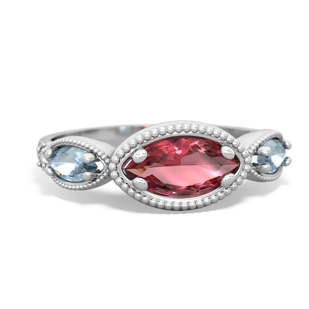 Pink Tourmaline Milgrain Marquise 14K White Gold ring R5700