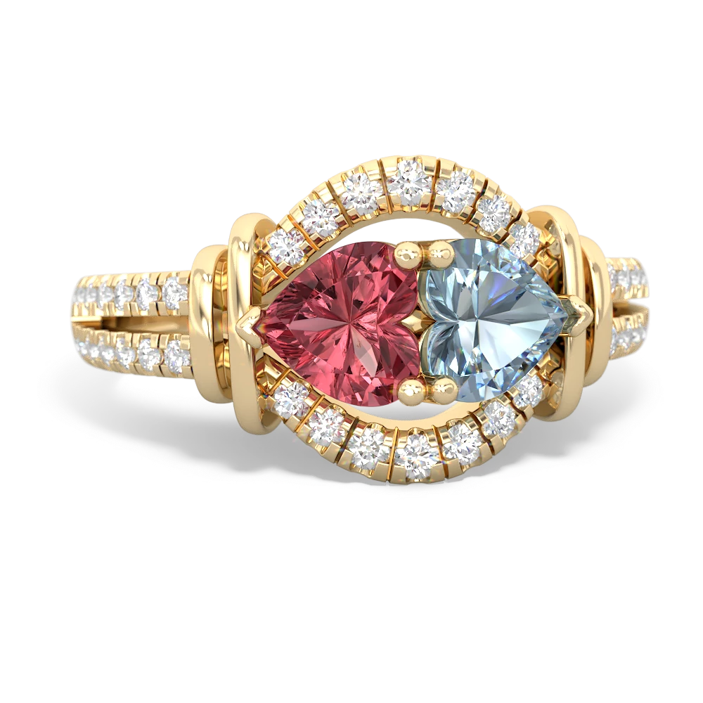 Pink Tourmaline Art-Deco Keepsake 14K Yellow Gold ring R5630