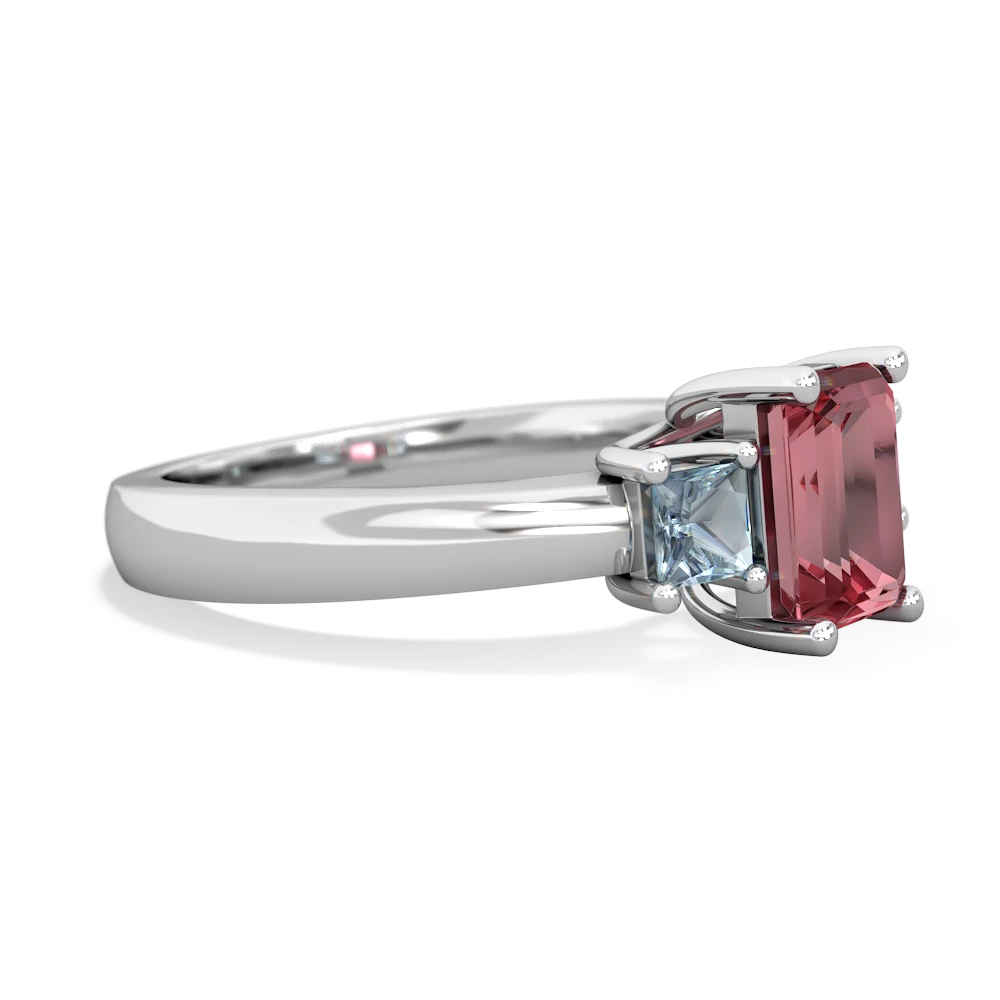 Pink Tourmaline Three Stone Emerald-Cut Trellis 14K White Gold ring R4021