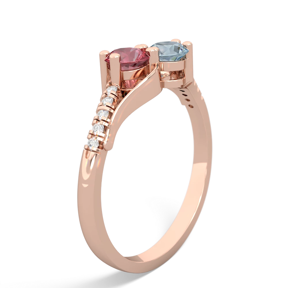 Pink Tourmaline Infinity Pave Two Stone 14K Rose Gold ring R5285