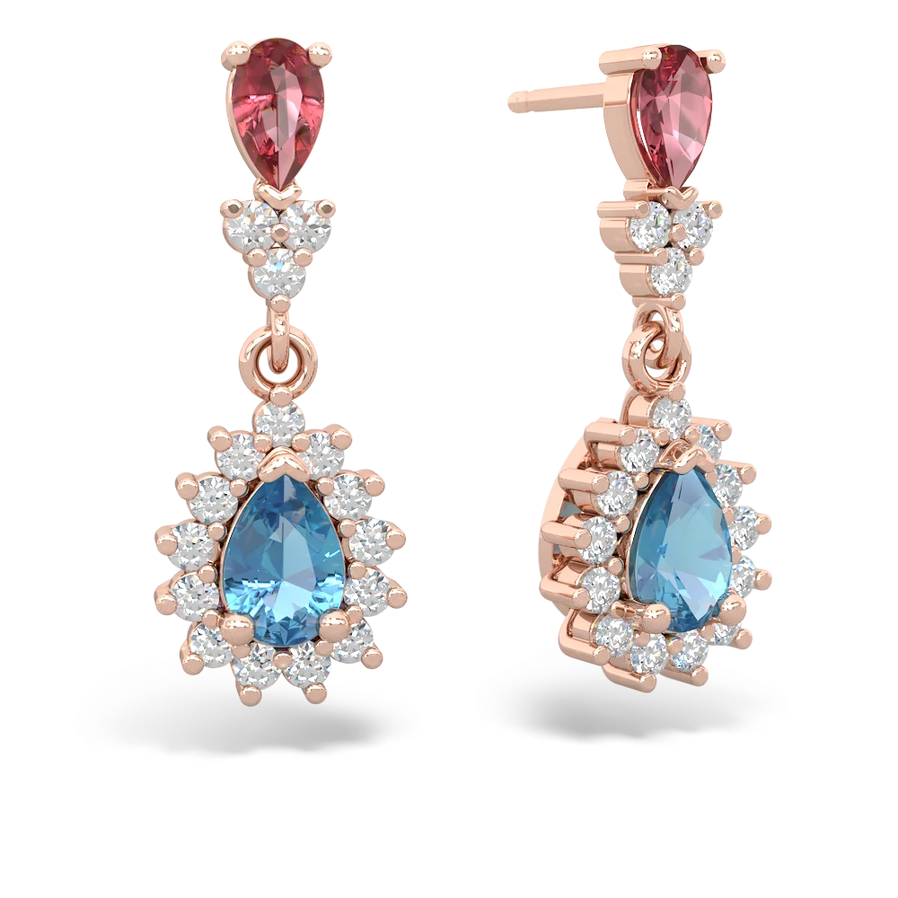 Pink Tourmaline Halo Pear Dangle 14K Rose Gold earrings E1882