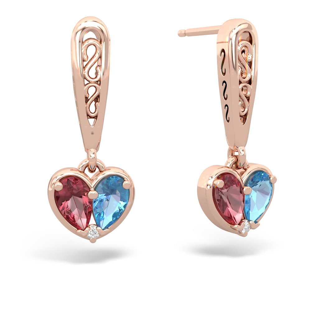 Pink Tourmaline Filligree Heart 14K Rose Gold earrings E5070