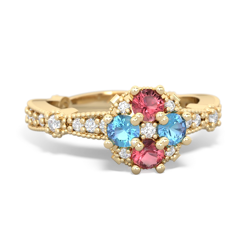 Pink Tourmaline Sparkling Tiara Cluster 14K Yellow Gold ring R26293RD