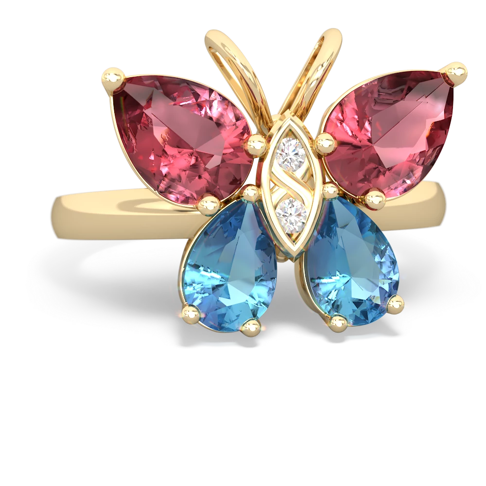 Pink Tourmaline Butterfly 14K Yellow Gold ring R2215