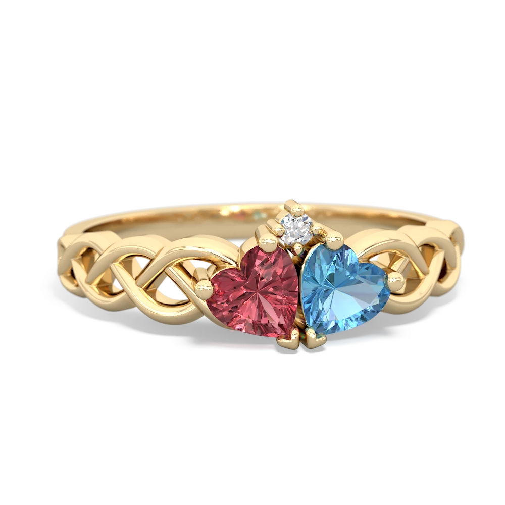 Pink Tourmaline Heart To Heart Braid 14K Yellow Gold ring R5870