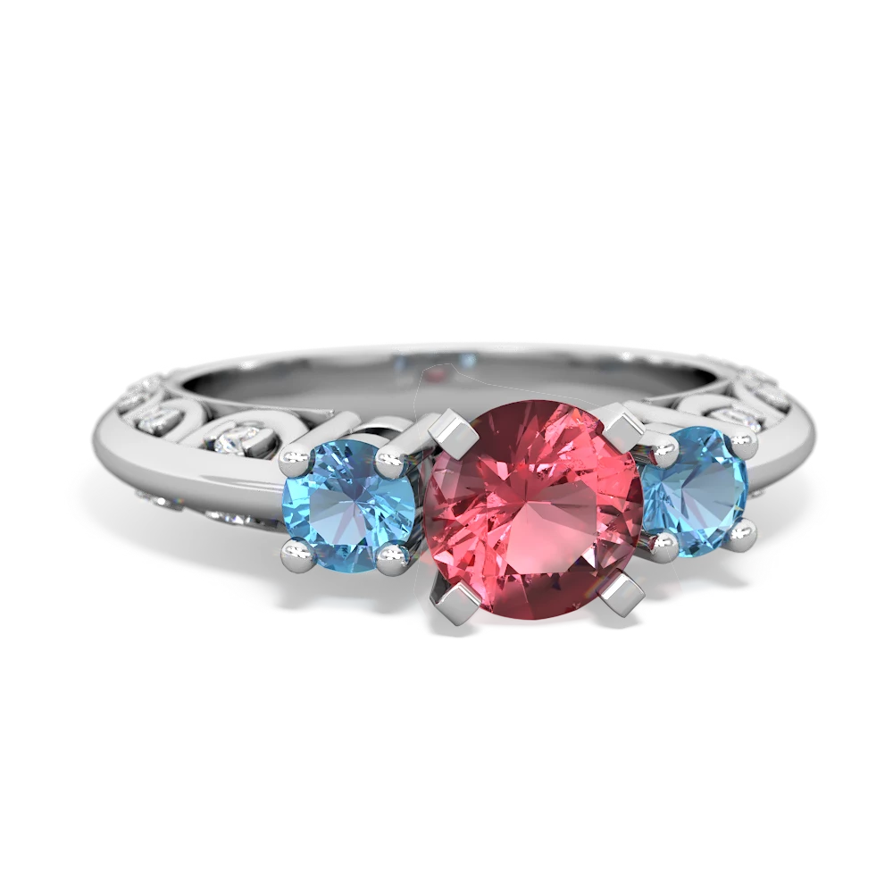 Pink Tourmaline Art Deco Eternal Embrace Engagement 14K White Gold ring C2003