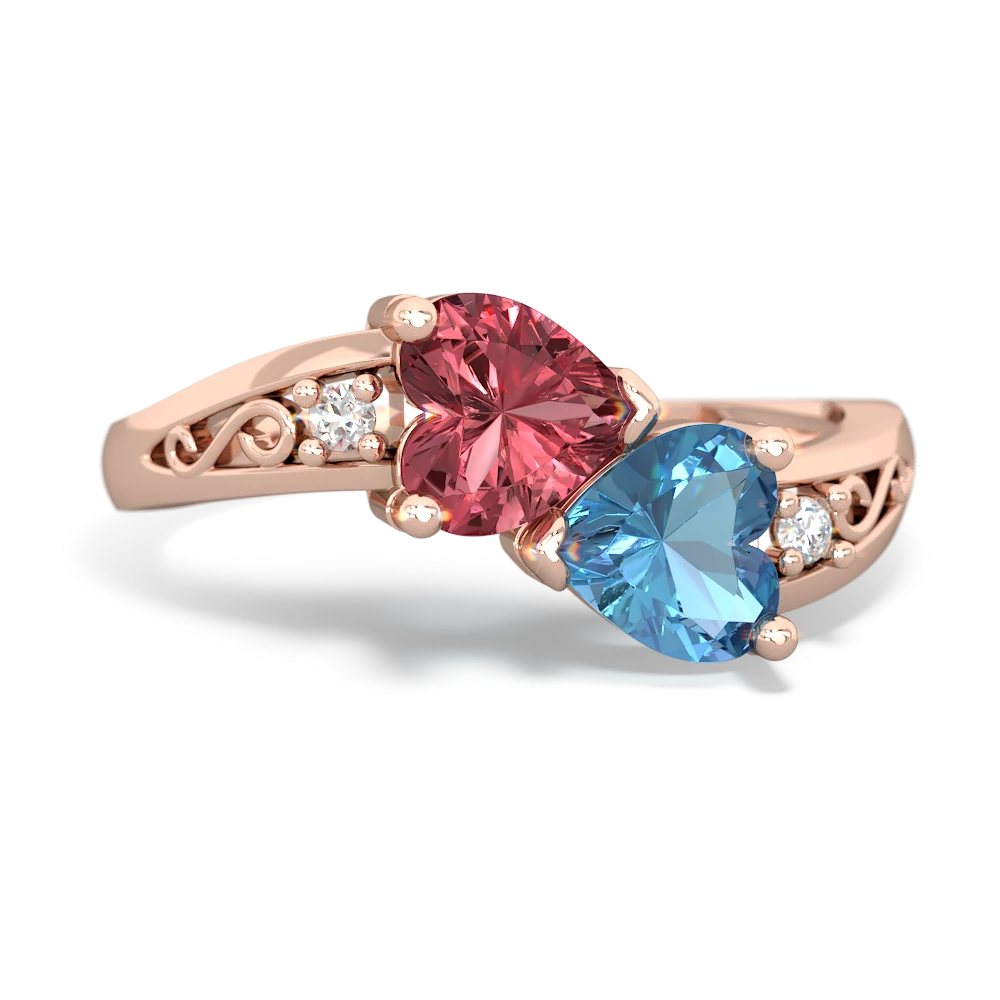 Pink Tourmaline Snuggling Hearts 14K Rose Gold ring R2178