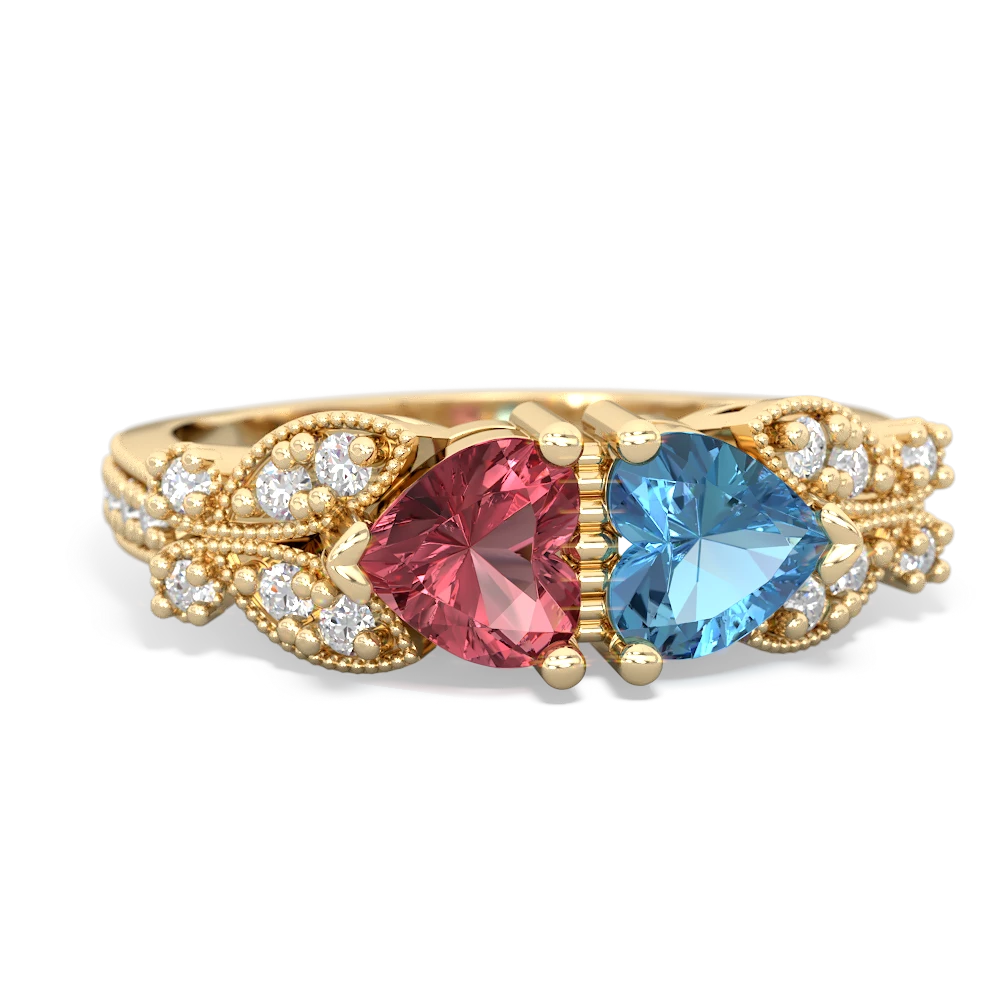 Pink Tourmaline Diamond Butterflies 14K Yellow Gold ring R5601