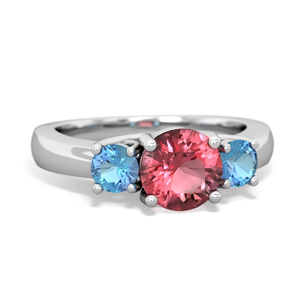 Pink Tourmaline Three Stone Round Trellis 14K White Gold ring R4018