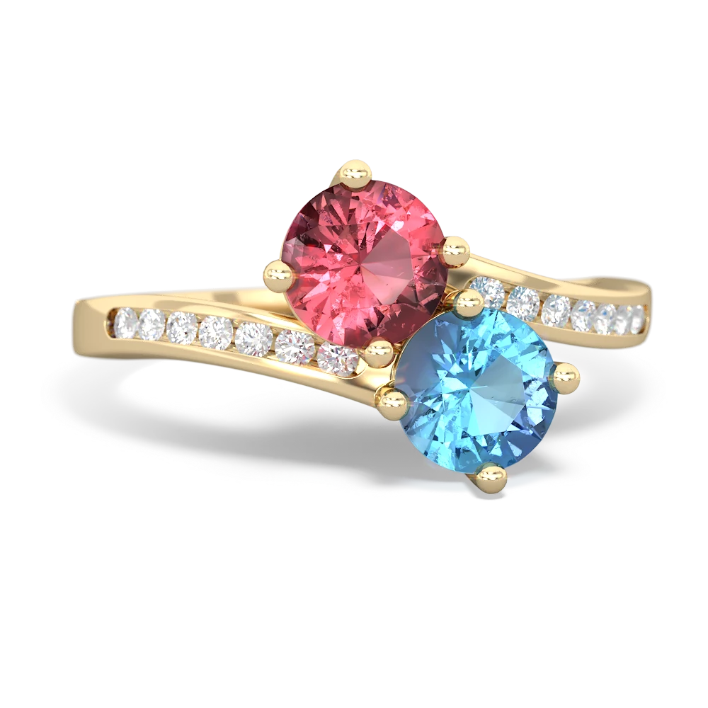 Pink Tourmaline Channel Set Two Stone 14K Yellow Gold ring R5303