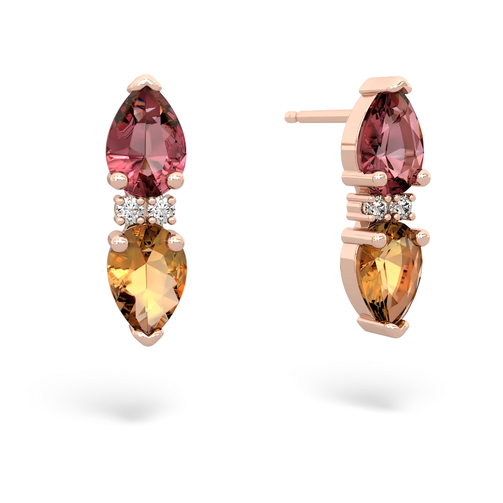 Pink Tourmaline Bowtie Drop 14K Rose Gold earrings E0865