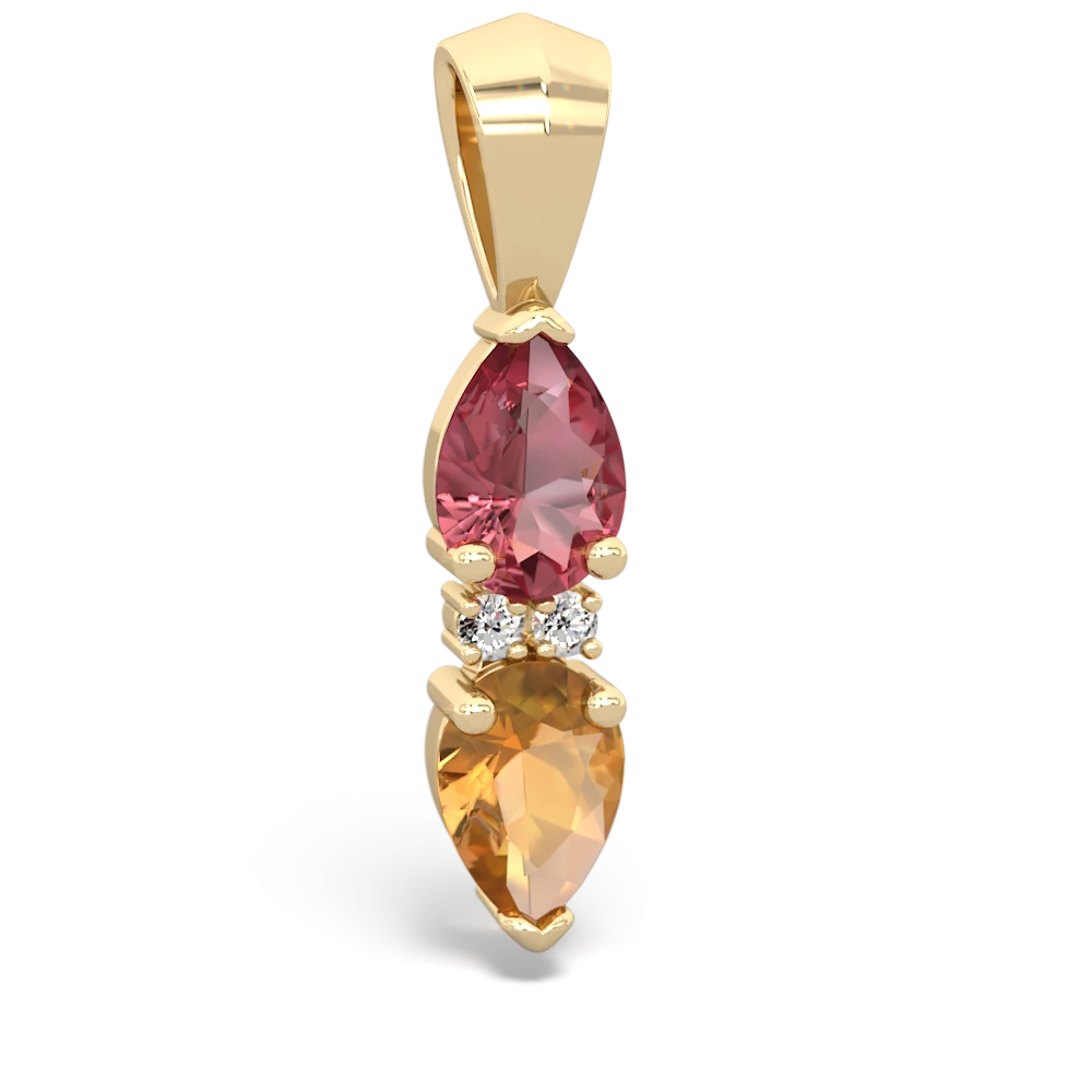 Pink Tourmaline Bowtie Drop 14K Yellow Gold pendant P0865