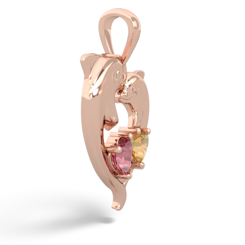 Pink Tourmaline Dolphin Heart 14K Rose Gold pendant P5820