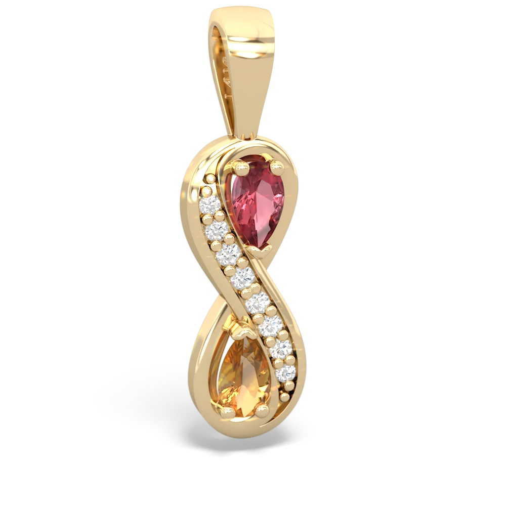 Pink Tourmaline Diamond Infinity 14K Yellow Gold pendant P5390