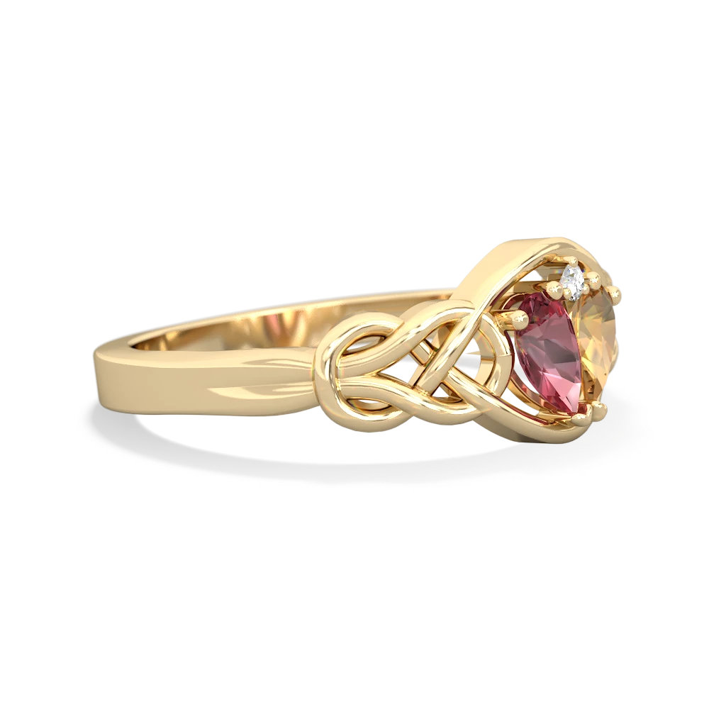 Pink Tourmaline Citrine Celtic Love Knot ring - 14K Yellow Gold