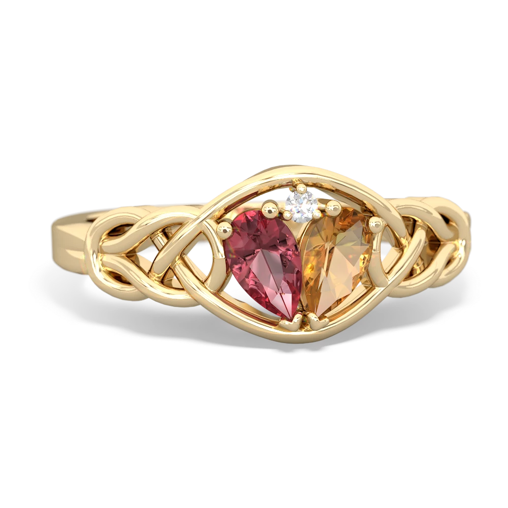 Pink Tourmaline Celtic Love Knot 14K Yellow Gold ring R5420