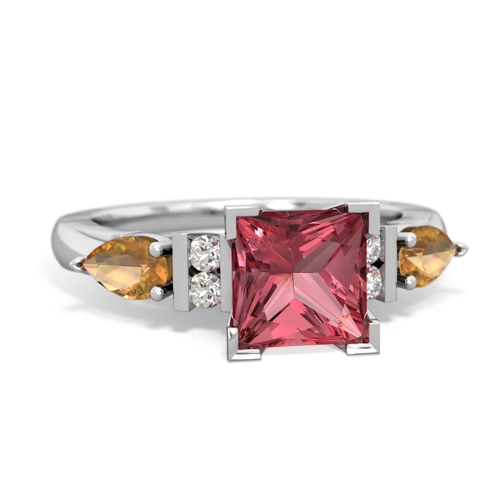 Pink Tourmaline 6Mm Princess Eternal Embrace Engagement 14K White Gold ring C2002