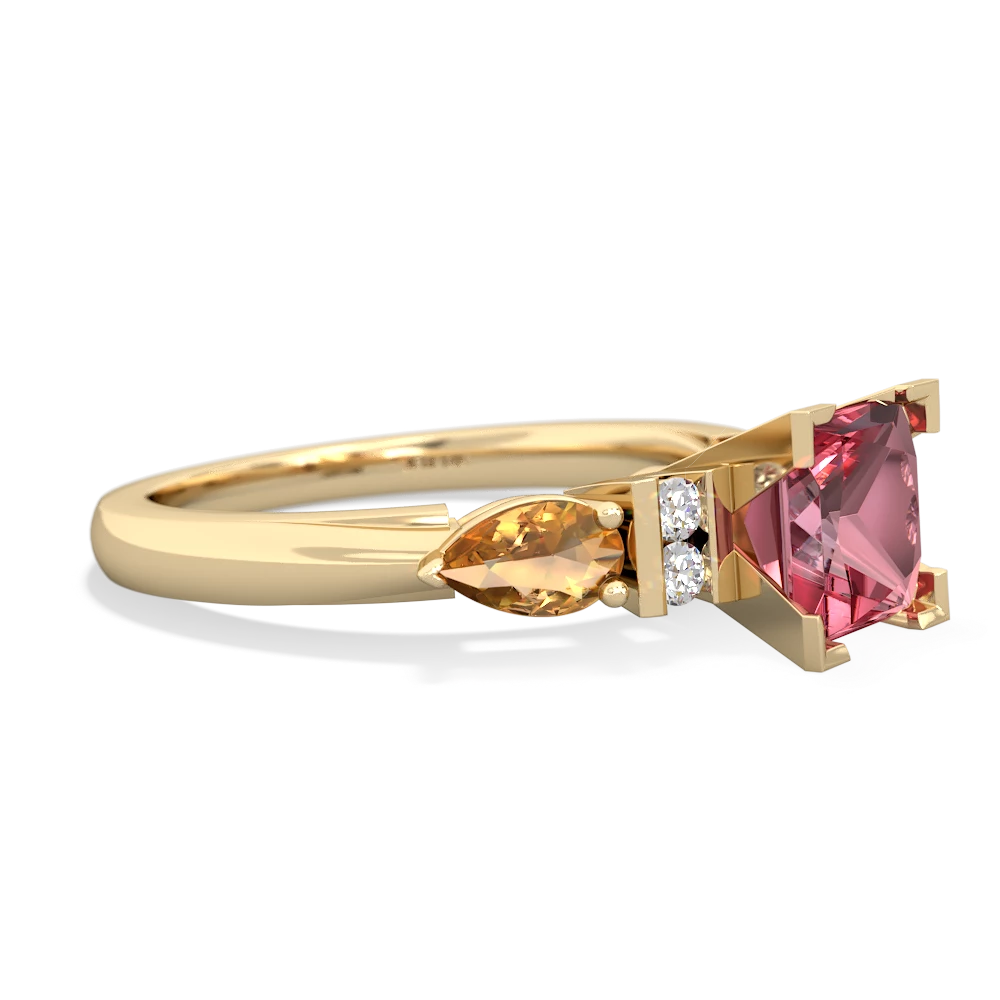 Pink Tourmaline 6Mm Princess Eternal Embrace Engagement 14K Yellow Gold ring C2002