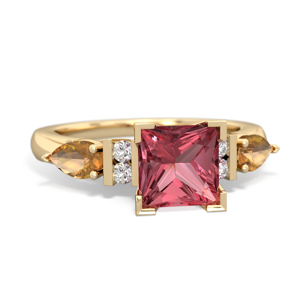 Pink Tourmaline 6Mm Princess Eternal Embrace Engagement 14K Yellow Gold ring C2002