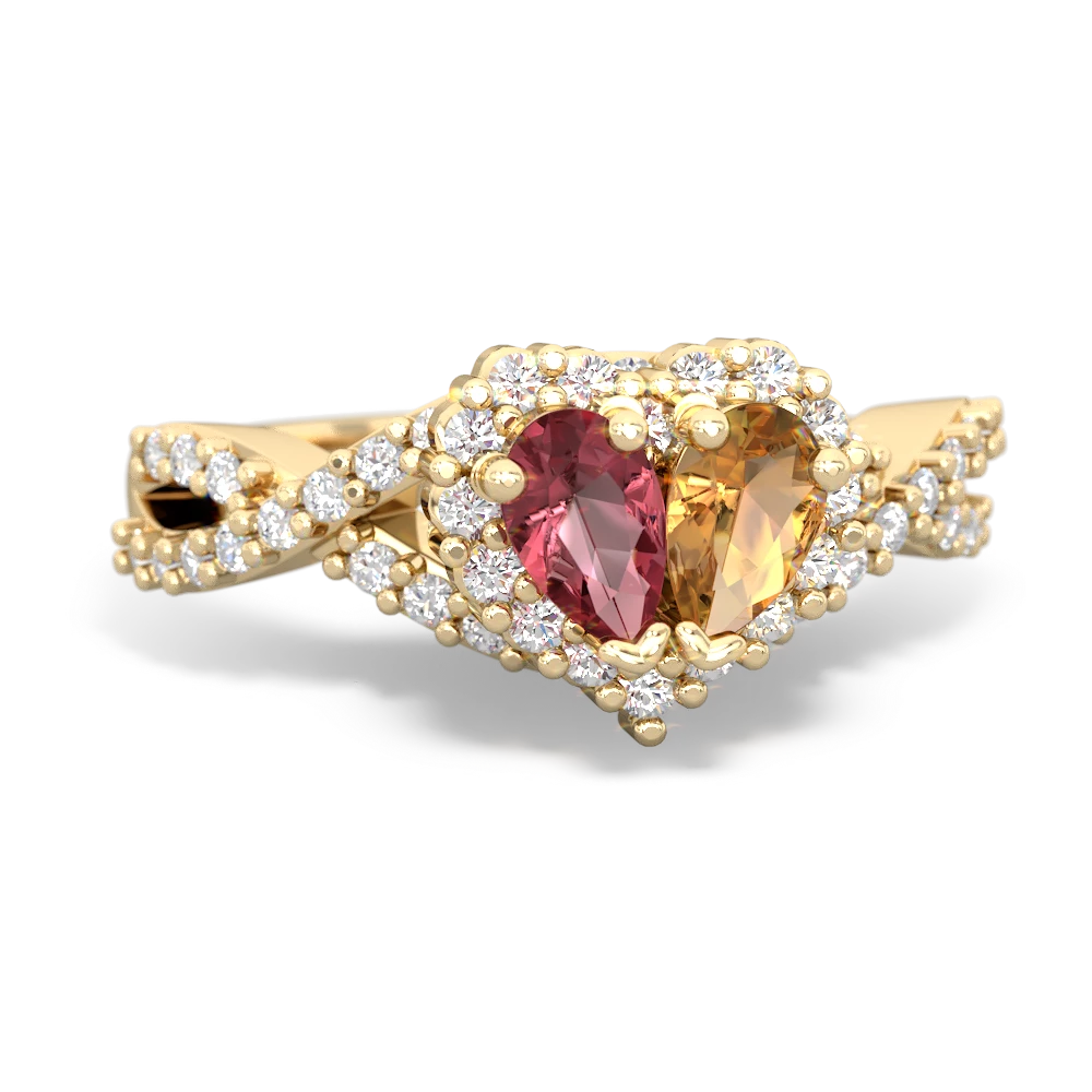 Pink Tourmaline Diamond Twist 'One Heart' 14K Yellow Gold ring R2640HRT