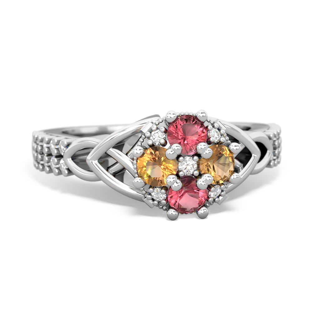 Pink Tourmaline Celtic Knot Cluster Engagement 14K White Gold ring R26443RD