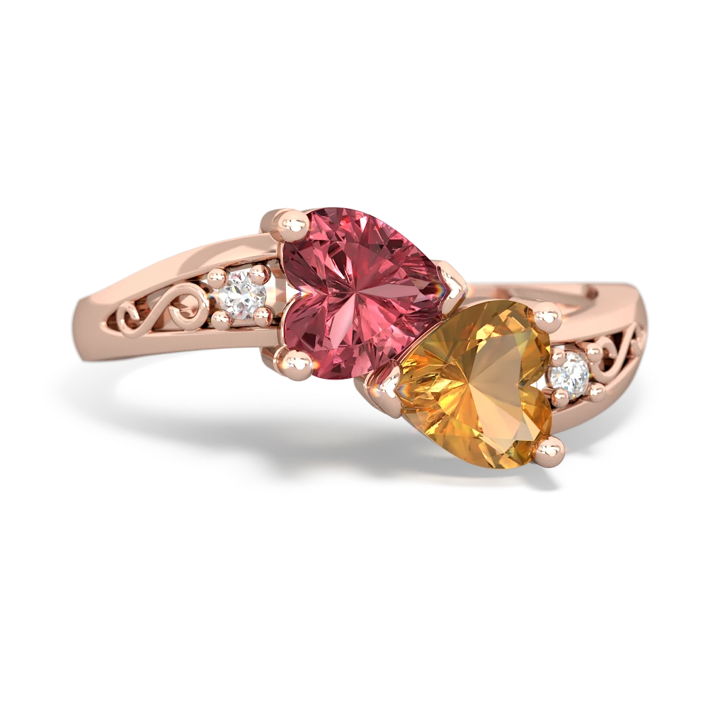 Pink Tourmaline Snuggling Hearts 14K Rose Gold ring R2178