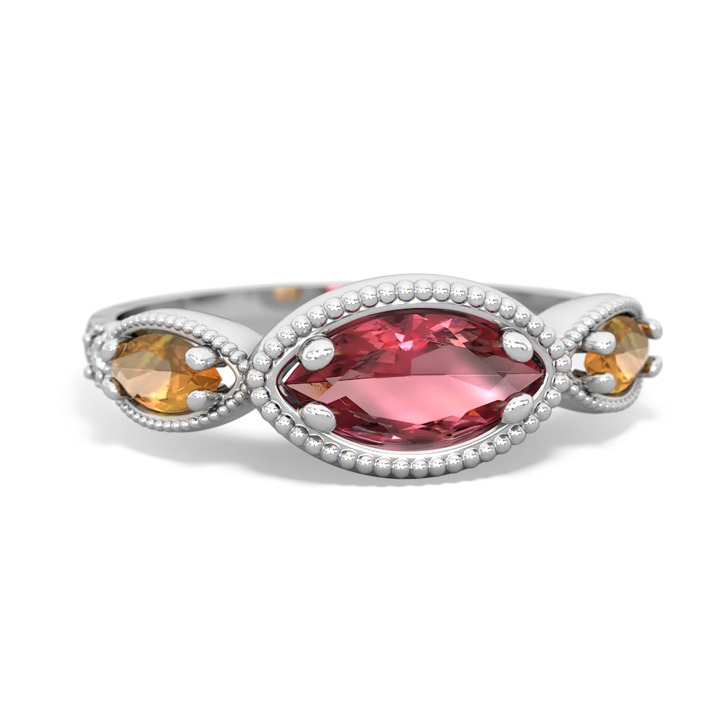 Pink Tourmaline Milgrain Marquise 14K White Gold ring R5700