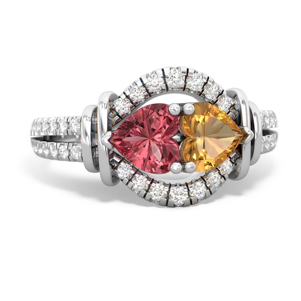 Pink Tourmaline Art-Deco Keepsake 14K White Gold ring R5630