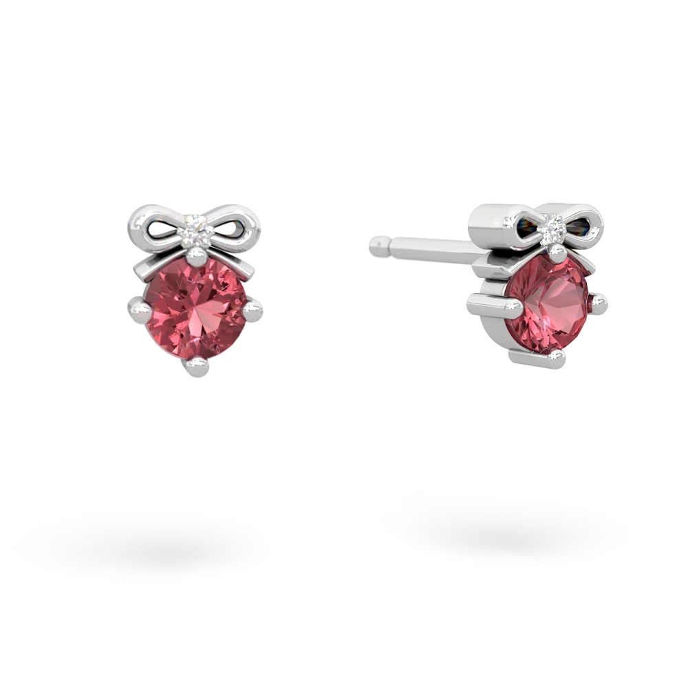 Pink Tourmaline Diamond Bows 14K White Gold earrings E7002