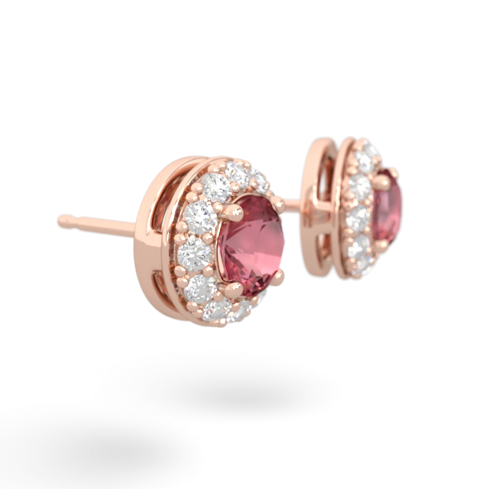 Pink Tourmaline Diamond Halo 14K Rose Gold earrings E5370