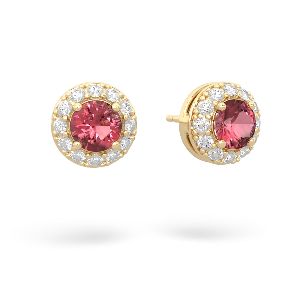 Pink Tourmaline Diamond Halo 14K Yellow Gold earrings E5370