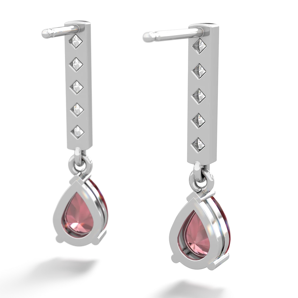 Pink Tourmaline Art Deco Diamond Drop 14K White Gold earrings E5324