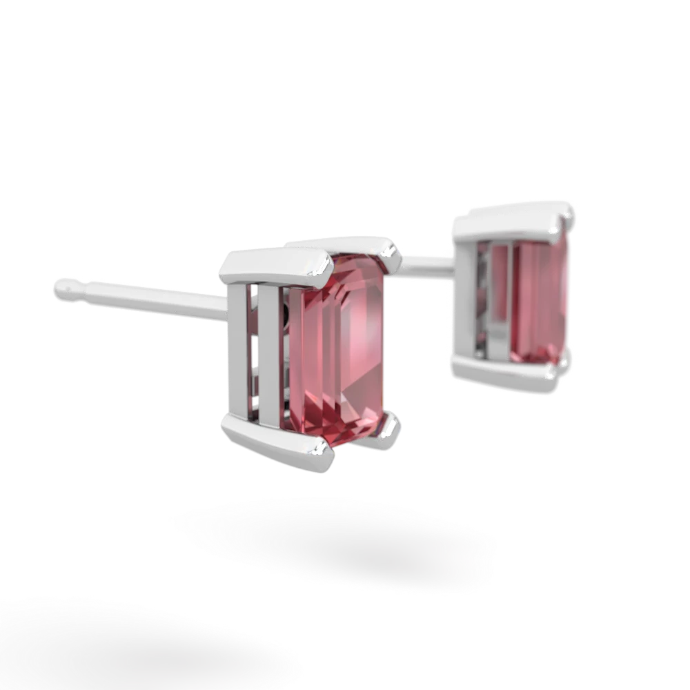 Pink Tourmaline 6X4mm Emerald-Cut Stud 14K White Gold earrings E1855