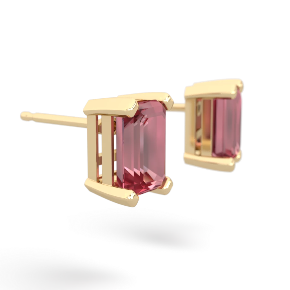 Pink Tourmaline 7X5mm Emerald-Cut Stud 14K Yellow Gold earrings E1856