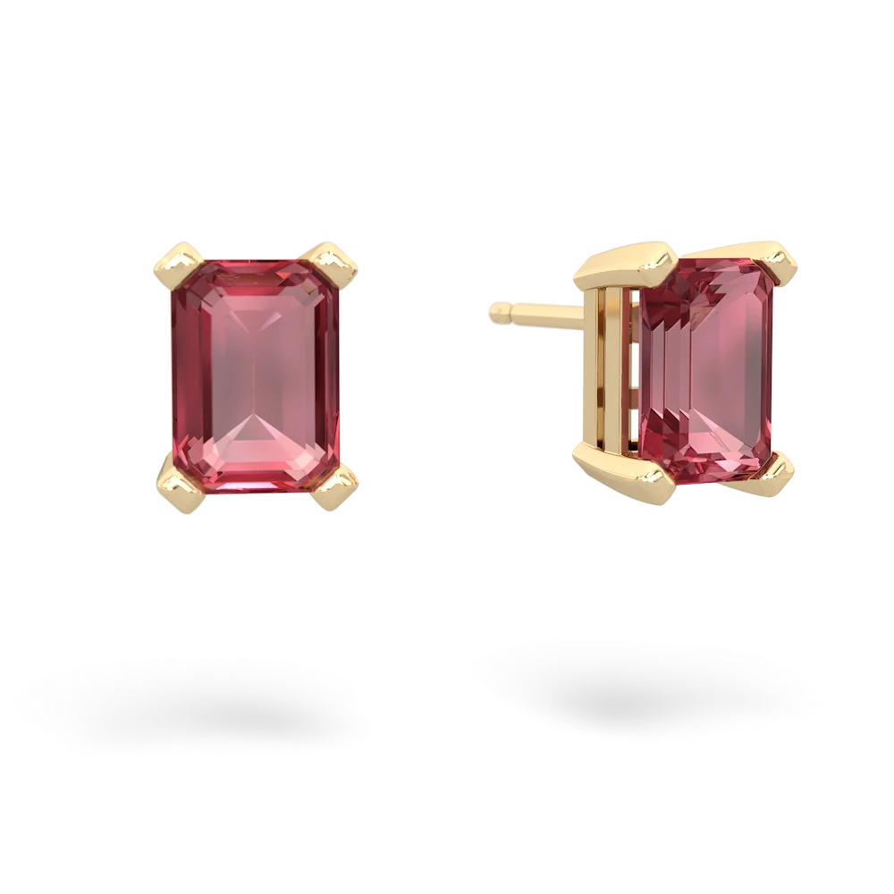 Pink Tourmaline 7X5mm Emerald-Cut Stud 14K Yellow Gold earrings E1856