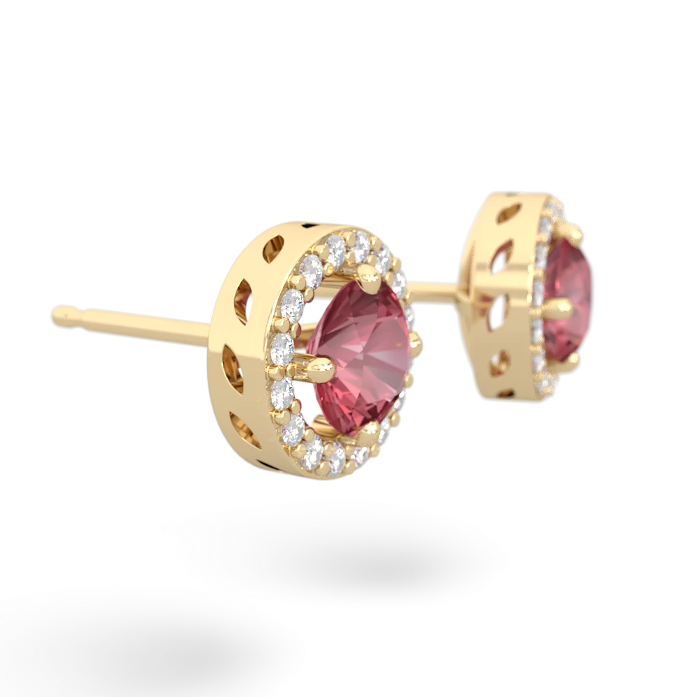 Pink Tourmaline Halo 14K Yellow Gold earrings E5320