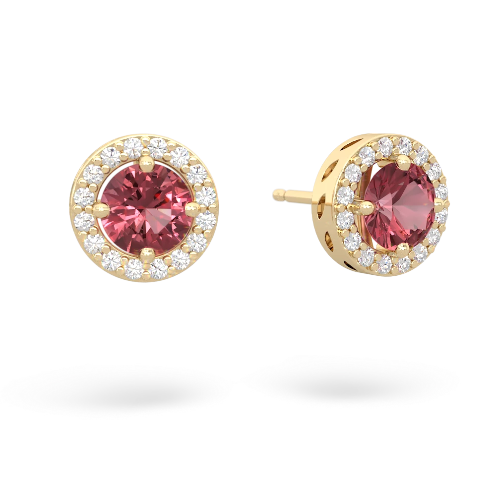 Pink Tourmaline Halo 14K Yellow Gold earrings E5320