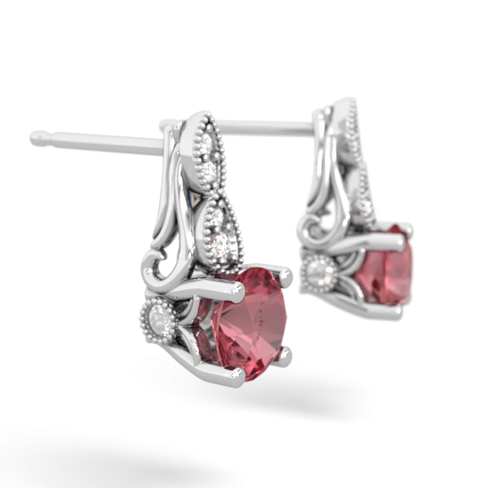 Pink Tourmaline Antique Elegance 14K White Gold earrings E3100