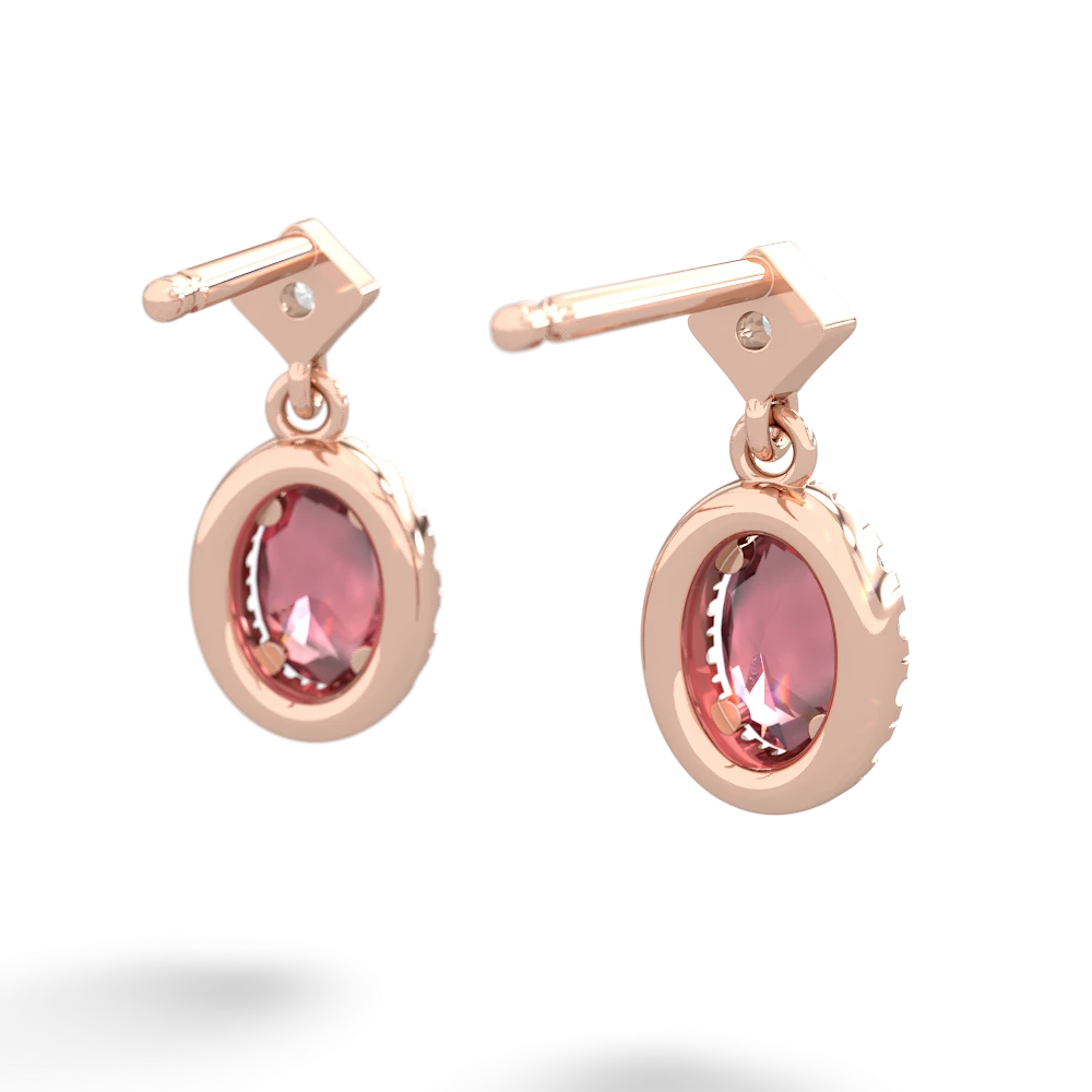 Pink Tourmaline Antique-Style Halo 14K Rose Gold earrings E5720