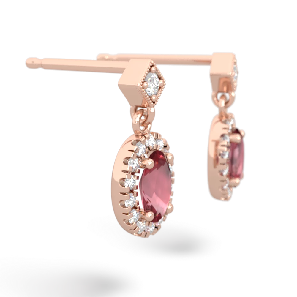 Pink Tourmaline Antique-Style Halo 14K Rose Gold earrings E5720