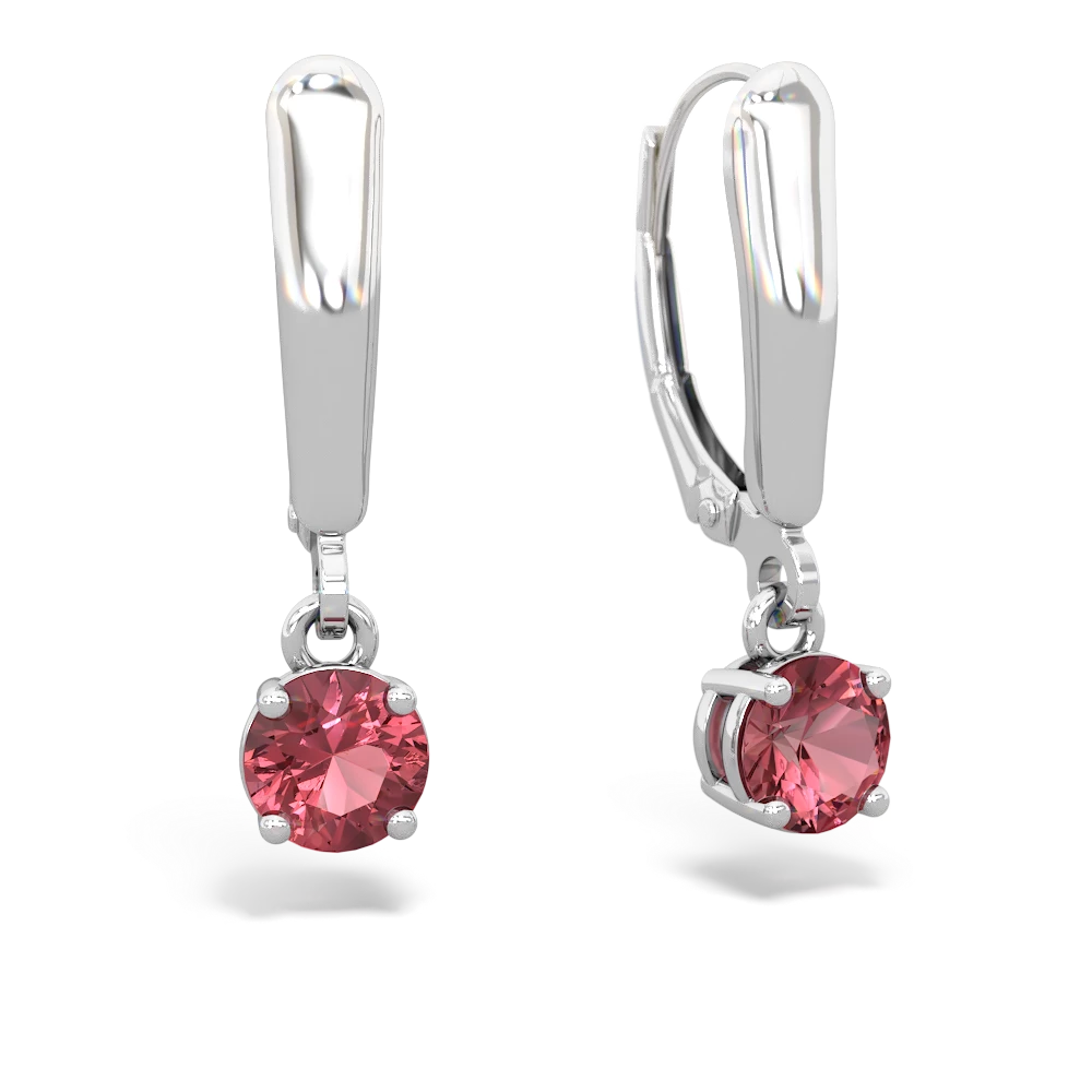 Pink Tourmaline 5Mm Round Lever Back 14K White Gold earrings E2785