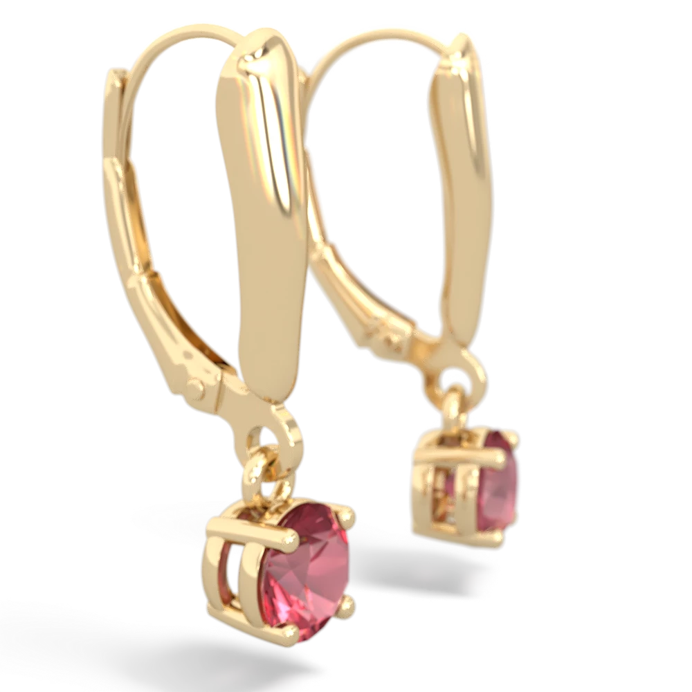 Pink Tourmaline 5Mm Round Lever Back 14K Yellow Gold earrings E2785